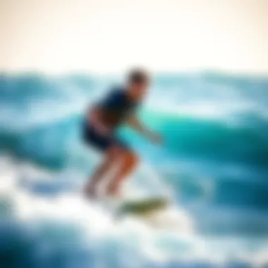 A surfer enjoying a ride on the waves, securely strapped to the surfboard.