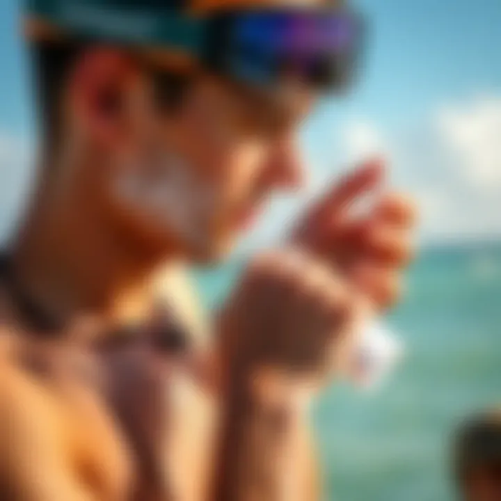 Effective Application Techniques for Sunscreen Person applying sunscreen before engaging in water sports