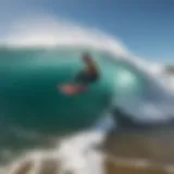 Dynamic action shot of a bodyboarder riding a wave