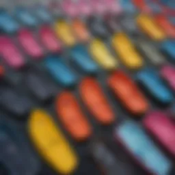 A close-up of various types of bodyboard fins showcasing their unique designs
