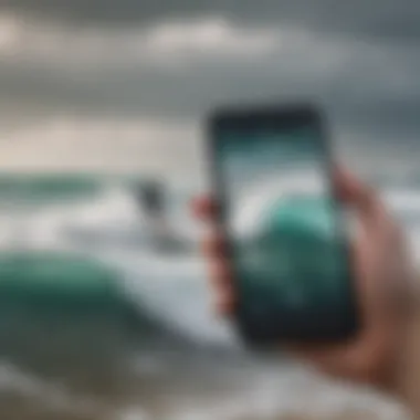 Smartphone displaying a surf forecasting app in use