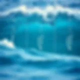 A detailed view of ocean waves illustrating different wave patterns.