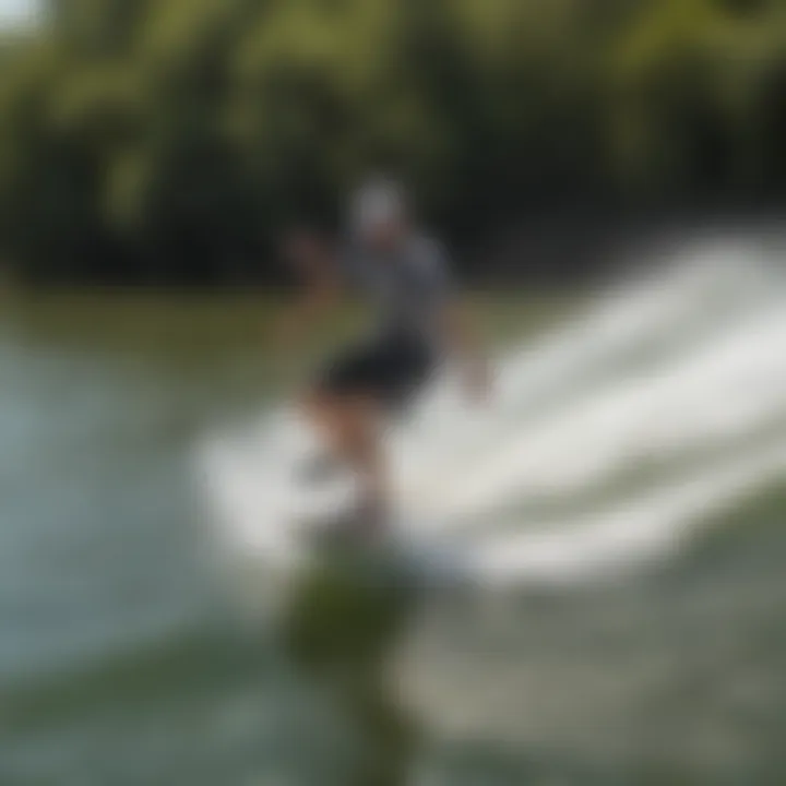 Performance demonstration of the Austin Keen wakesurf board on the water.