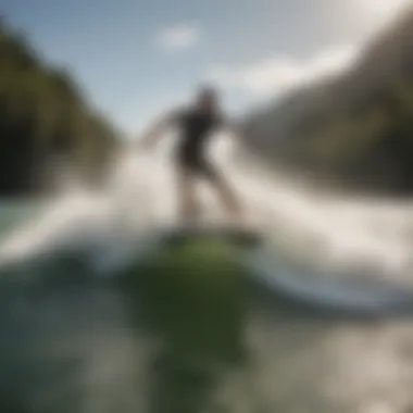 User enjoying a thrilling ride on the Austin Keen wakesurf board.