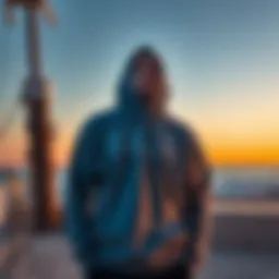 Stylish Baja beach hooded sweater showcased against a vibrant seaside backdrop