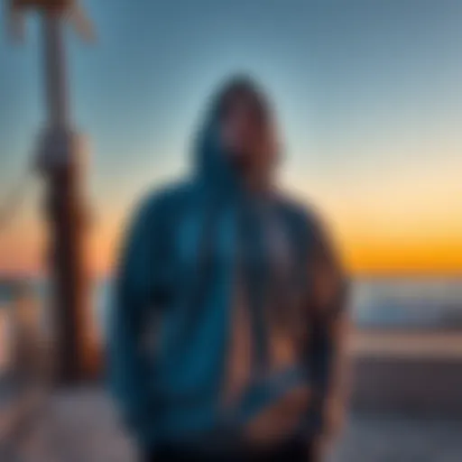 Baja Beach Hooded Sweater at the Beach Stylish Baja beach hooded sweater showcased against a vibrant seaside backdrop
