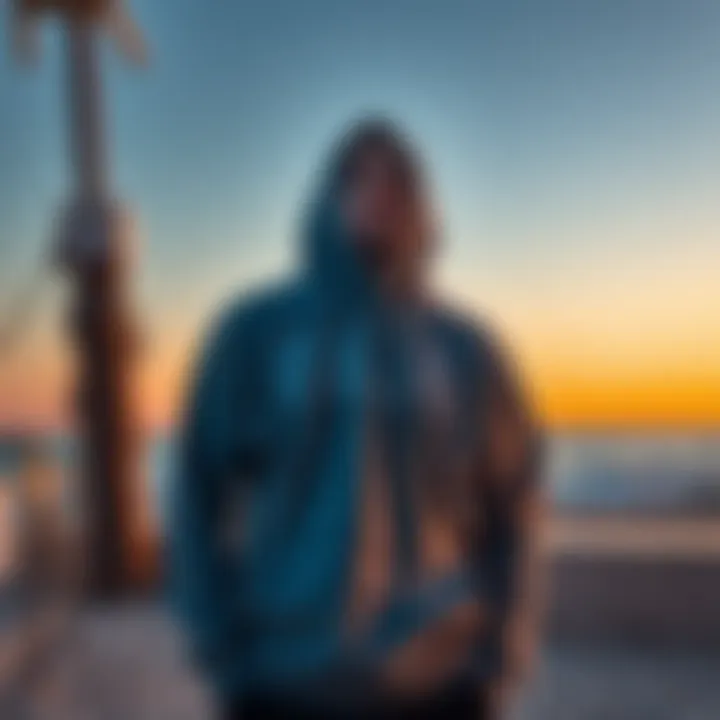 Baja Beach Hooded Sweater at the Beach Stylish Baja beach hooded sweater showcased against a vibrant seaside backdrop