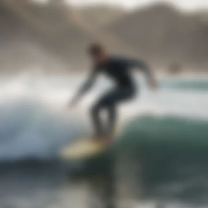 Surfer practicing coordination exercises