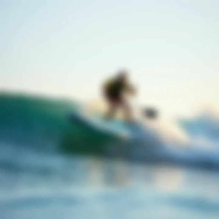 Inflatable stand-up paddleboard on a wave