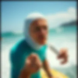 Surfing enthusiast applying lip sunscreen