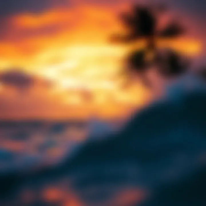 Ala Moana Bowls at Sunset A vibrant sunset view over the ocean from Ala Moana Bowls