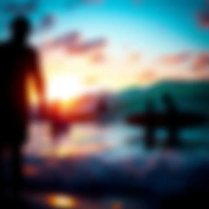 Surfers enjoying the vibrant sunset at Kanaha Beach