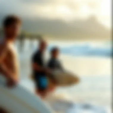 Local surfers sharing insights on the beach