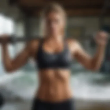 Strength training with weights to build upper body power for surfing.