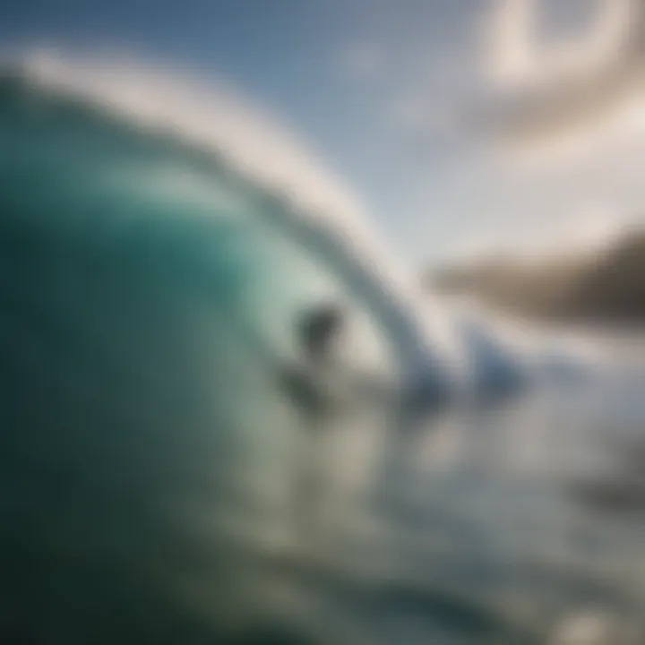 Surfer riding a wave with no wax traction technology