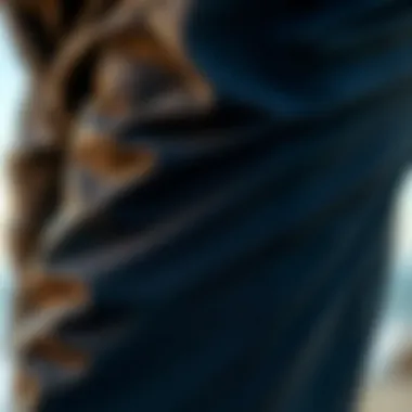 Close-up of black beach pants fabric texture