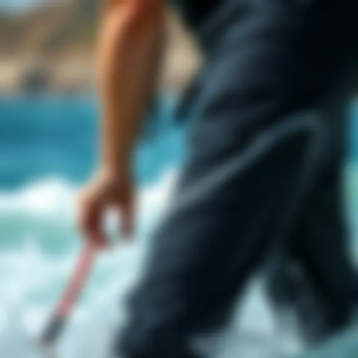 Black beach pants in action during watersports