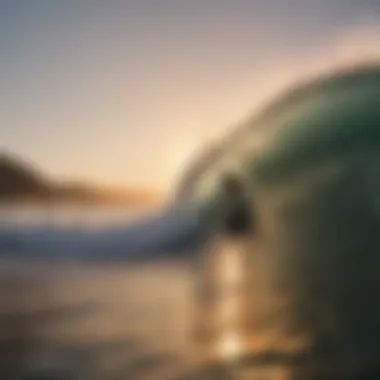 Surfer riding a wave at sunset, showcasing harmony with nature