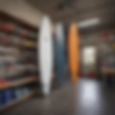 Different techniques for hanging surfboards displayed in a garage