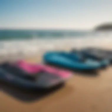 Different sizes of bodyboards displayed side by side.