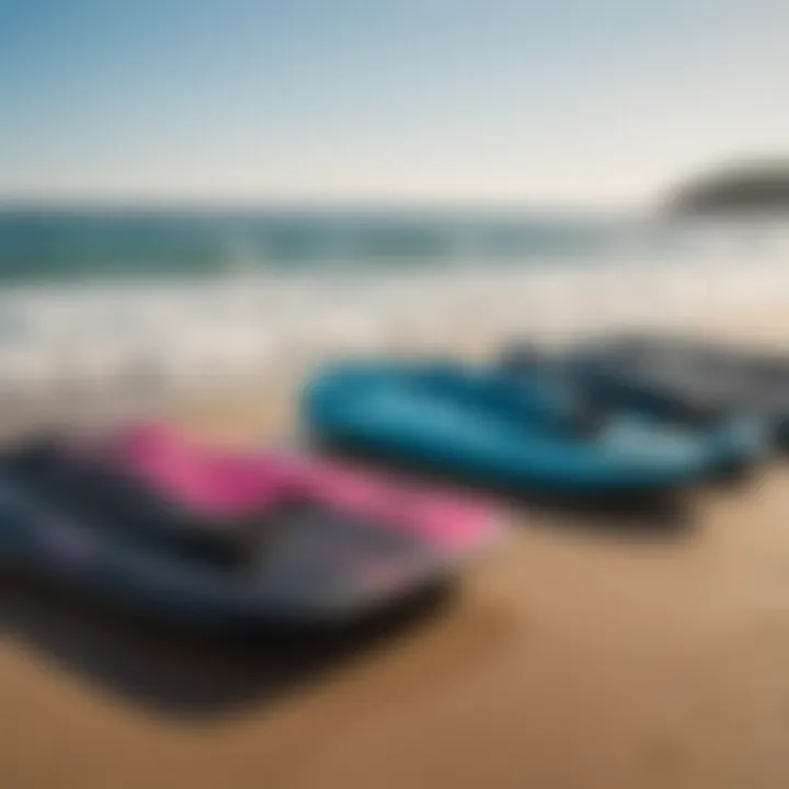 Different sizes of bodyboards displayed side by side.