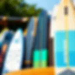 A diverse selection of paddleboards of various lengths