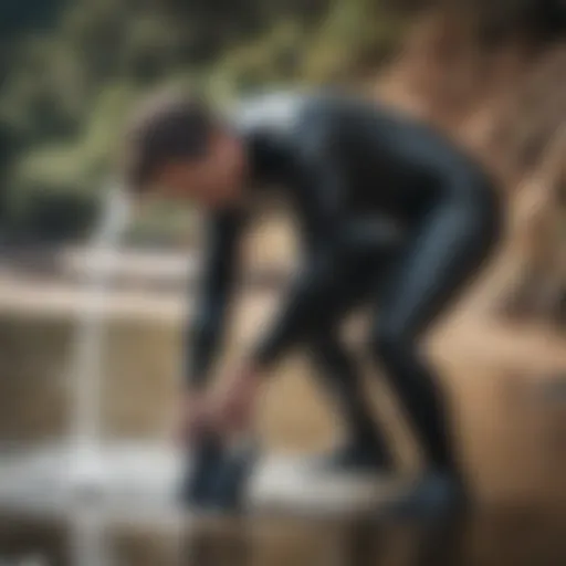 Wetsuit being rinsed in clean water