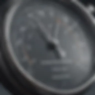 Close-up of a barometer showing atmospheric pressure readings