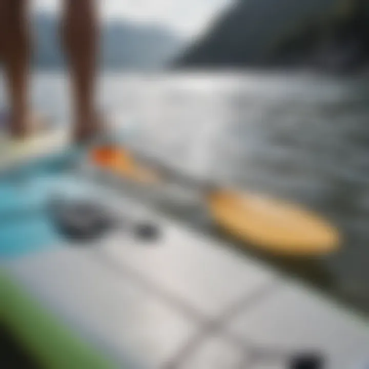 Close-up of paddle boarding equipment