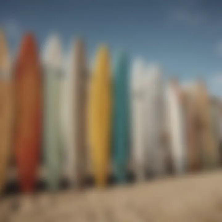 Different types of surfing boards displayed