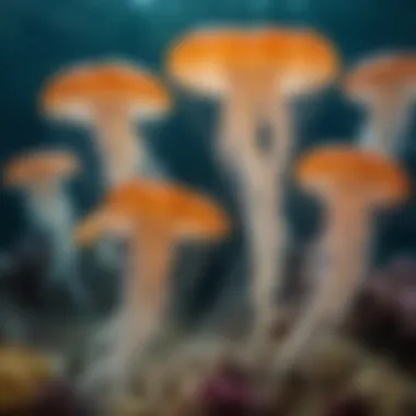 Variety of Jellyfish in Their Natural Habitat Diverse jellyfish species in a vibrant underwater setting