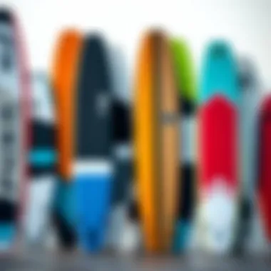 Diverse Designs of Pump Foil Boards An array of pump foil boards lined up, highlighting different designs and colors