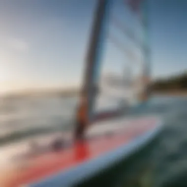 Close-up view of windsurf board features and specifications