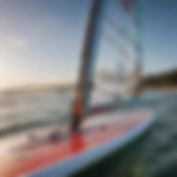 Close-up view of windsurf board features and specifications