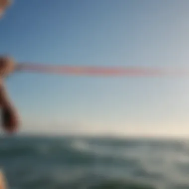 Close-up of a Rei Kite's string and control bar, emphasizing the precision involved in handling.