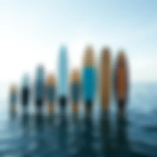 Stand-up paddleboard size comparison showcasing various shapes and dimensions