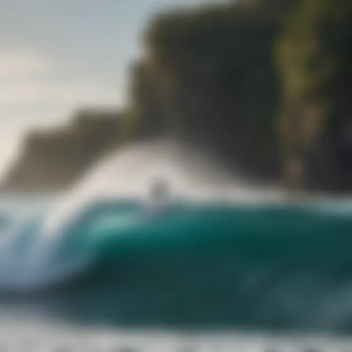 Surfers riding the iconic reef breaks of Bali