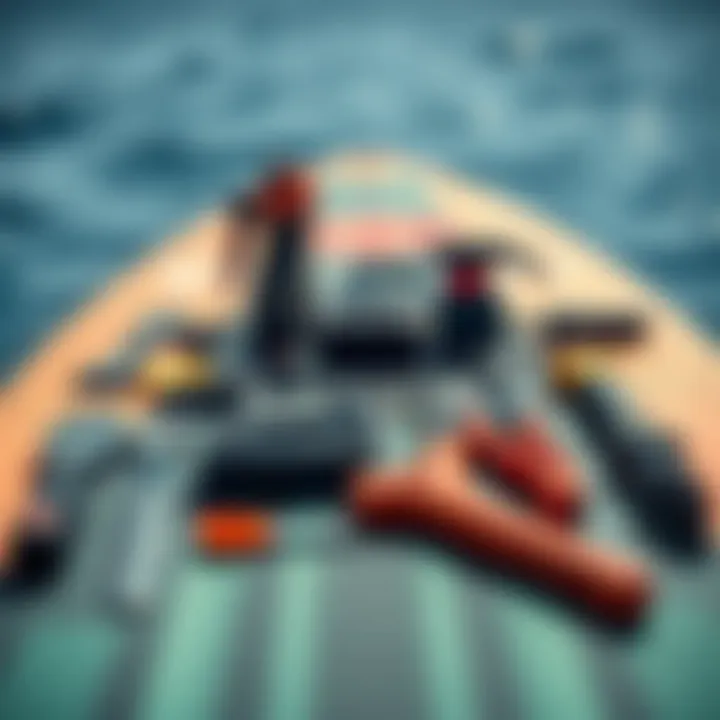 An array of skimboarding maintenance tools laid out for care and upkeep.