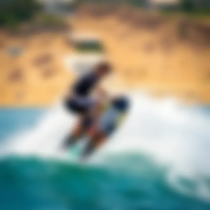 A dynamic shot of a rider performing tricks on the 48 Zap Skimboard in action.