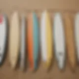 Diverse surfboard types displayed on a sandy beach