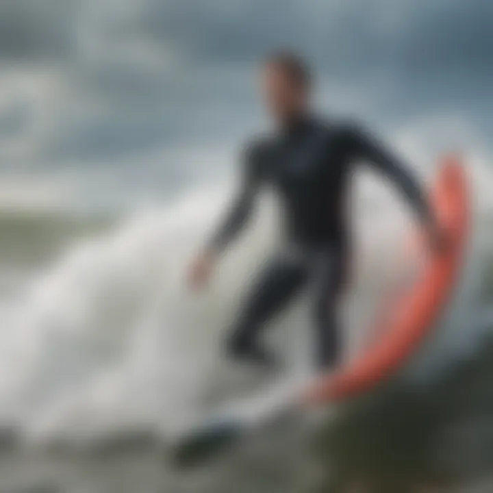 A surfer wearing a wetsuit in different water conditions