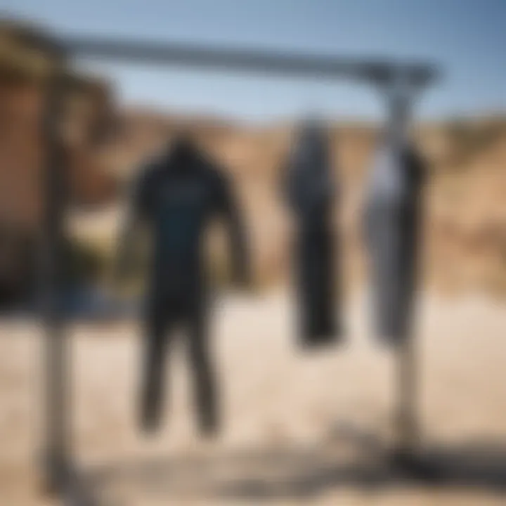 Wetsuit drying on a hanger in a well-ventilated area