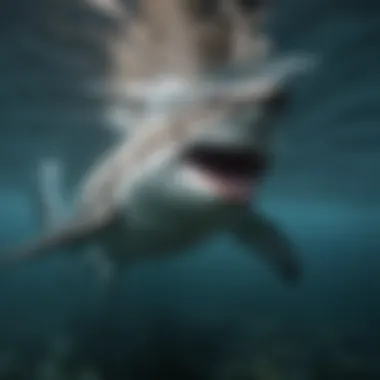 Great white shark swimming in clear water