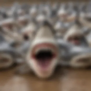 Shark teeth displayed on a surface