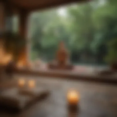 A tranquil setting for meditation with candles and cushions