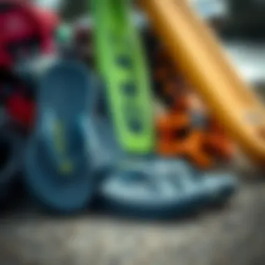 Del Sol Flip Flops with Water Sports Gear Del Sol flip flops next to water sports equipment
