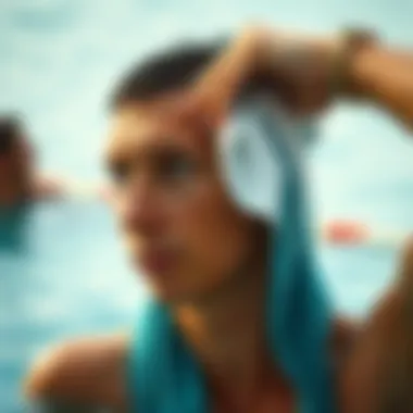 An individual using a towel to dry their ear after swimming