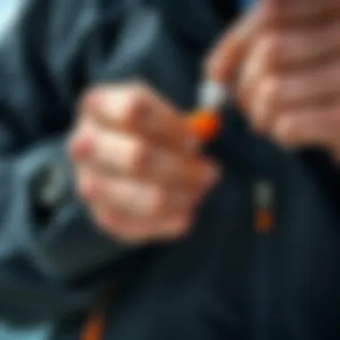 A person applying lubricant to a zipper using a small applicator.