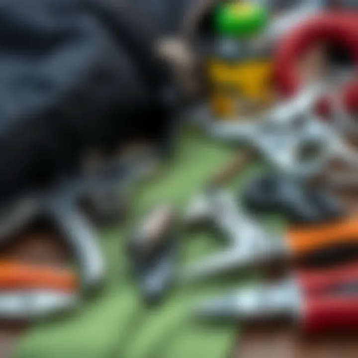 An array of tools and household items useful for fixing zippers.