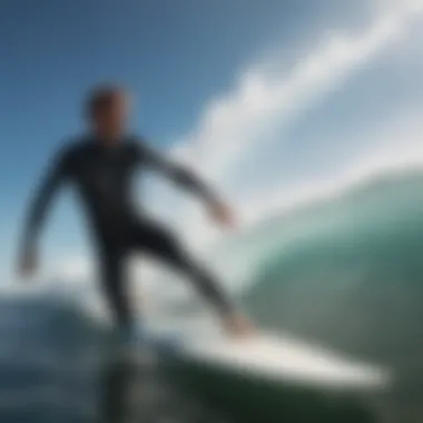 Surfer focusing on breath control during a wave